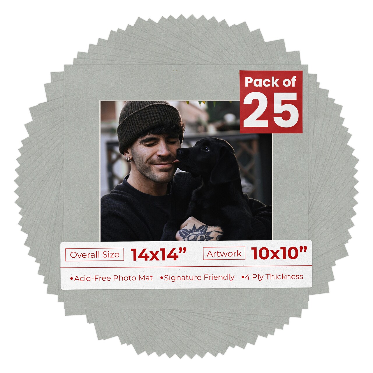 Light Grey Suede Mat Board for 14x14 Frames - Fits 10x10 Photos
